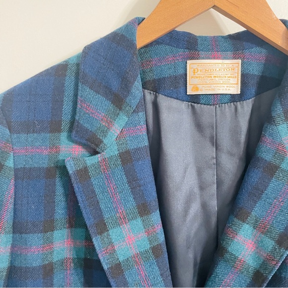 Pendleton Blue Green Plaid Wool Blazer - Picture 3 of 4
